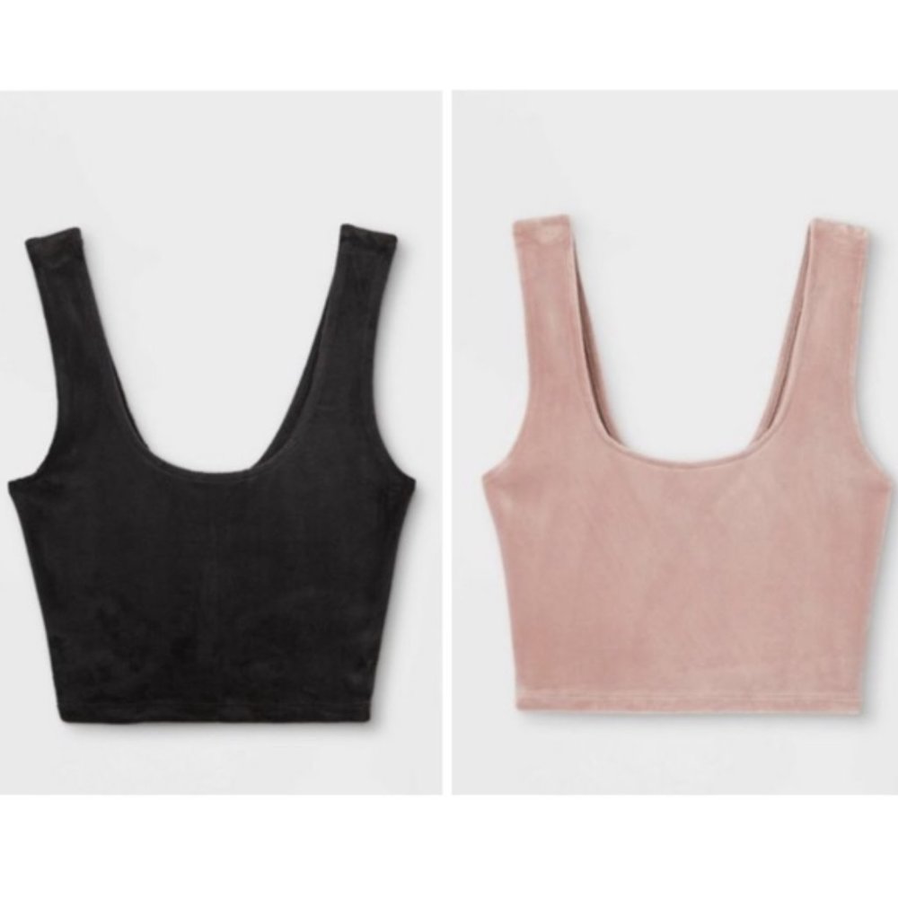 NWT SET OF 2 - Colsie Velvet crop top in black & pink S - Brand new